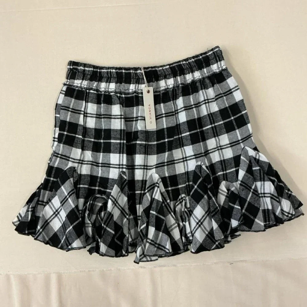 Brand new with tags O.Vianca plaid ruffle mini skirt